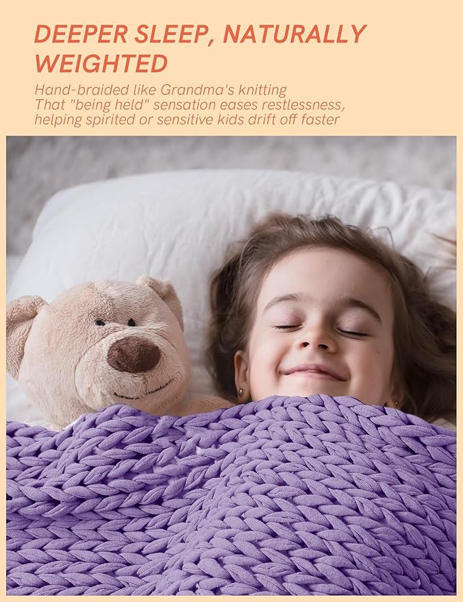 YnM Cooling Weighted Blanket, 100% Cotton Handmade Chunky Knitted Blanket, Weighted Lap, Breathable Heavy Blankets, Machine Washable Throw for Sleep or Home Decor (Purple, 40x50 Inch, 7lbs)