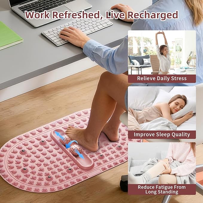 Extra-Large Acupressure Foot Massage Mat 27 Inches, Silicone Foot Pressure Point Pad with 2 Massage Balls, Foot Reflexology Mat for Stress Relief, Home & Gym Use (Pink)
