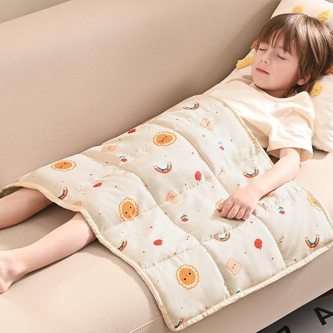 anfie Weighted Lap Pad 2 Pounds, Weighted Blanket (30"*40") Cooling Blanket for Sleeping,Weighted Throw Blanket for Travel Indoor Outdoor (Beige Sun)