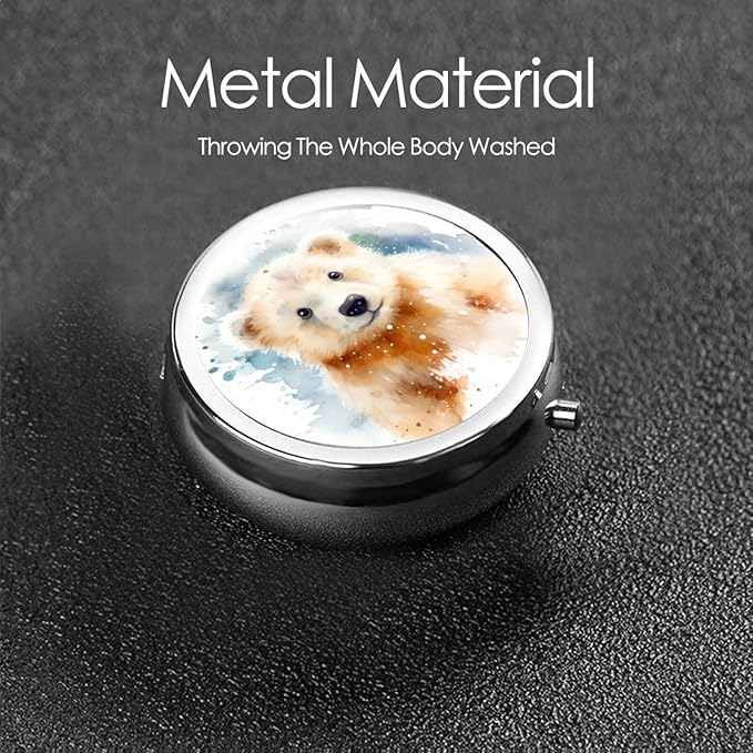 Watercolor Cute Baby Polar Bear Pill Box 3 Compartment Pill Case, Portable Medicine Pill Organizer for Pocket Purse Pill Box Decorative Metal Medicine Vitamin Organizer