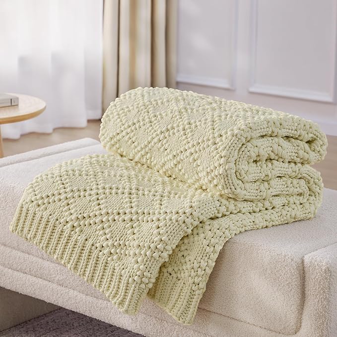 Knitted Weighted Blanket for Adult, Chunky Knit Weighted Throw for Sleep 40"*60" 7lbs, Cooling Breathable Heavy Blanket for Hot Sleepers, Machine Washable Blanket for Room Decor(Cream White)