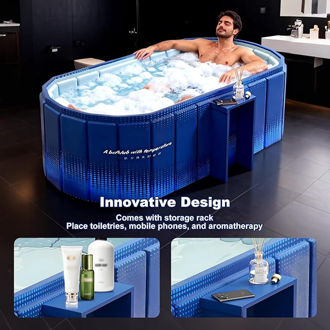 Portable Bathtub for Adult 59" Large Collapsible Cold Plunge Bathtub Foldable No Installation Ice Bath Tub for Shower Stall, Bathroom Hot SPA Soaking Standing Tub