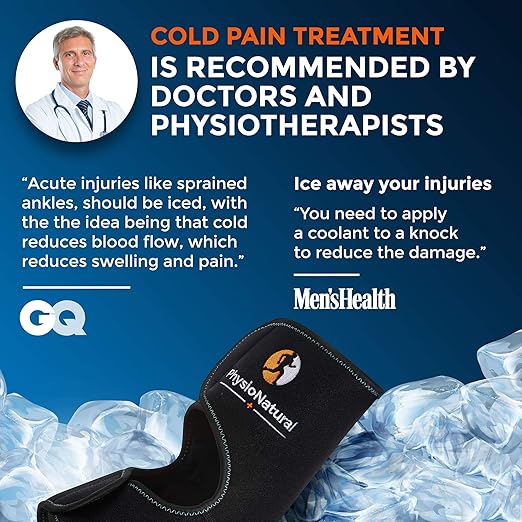 PhysioNatural Foot & Ankle Ice Wrap with 2 Cold Gel Packs – Great for Sprained Ankle, Achilles Tendon Injuries, Plantar Fasciitis, Bursitis & Sore Feet – Cold Therapy Pain Relief (XS-XL)