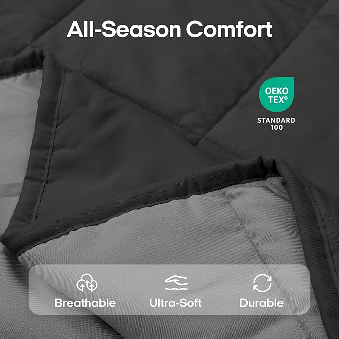 ZonLi Weighted Blanket (48''x72'',12lbs, Grey/Black) Cooling Weighted Blanket, High Breathability Heavy Blanket, Soft Material with Premium Glass Beads, Sleeping for Adult