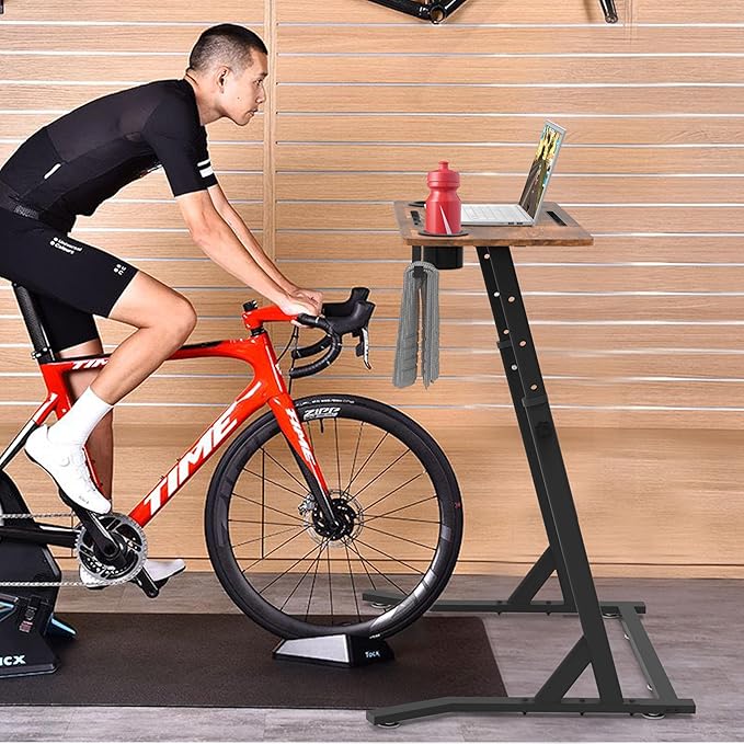 OrigoDeco Indoor Cycling Desk, Adjustable Standing Desk for Walking Pad, Bike Trainer Desk with Power Socket, for Indoor Cycling Treadmill & Office Use, Exercise While Working or Watching TV