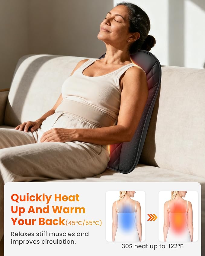 COMFIER Ultra-Slim Shiatsu Back Massager with Heat,Upper & Lower Back Massager, 4D Deep Tissue Chair Massager for Office,Heated Massage Chair,Up–Down Moving 20 Nodes