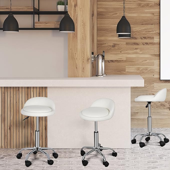 SUPER DEAL Adjustable Height Hydraulic Rolling Swivel Stool Tattoo Facial Massage Spa Salon Medical Stool with Back Rest (White)