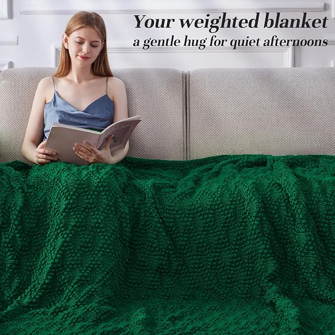 Knitted Weighted Blanket for Adult, Chunky Knit Weighted Throw for Sleep 48"*72" 15lbs, Cooling Breathable Heavy Blanket for Hot Sleepers, Machine Washable Blanket for Room Decor(Green)