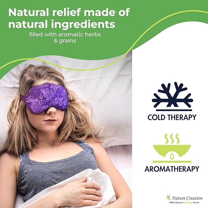 Nature Creation Lavender Aromatherapy Sleeping Eye Mask Pillow - Weighted Eye Mask for Sleeping, Relaxation, Yoga and Stress Relief - Cold Therapy Eye Masks for Women, Men - Purple Flowers 3 Eye Masks
