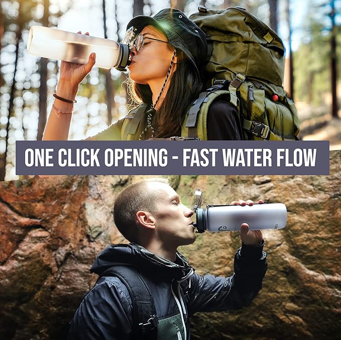 Embrava Sports Water Bottle 32oz - Fast Flow Flip Top Lid - BPA & BPS Free Leakproof Reusable - Lightweight Non-Toxic Tritan Plastic 1 Liter - Gym Hiking Office School Travel