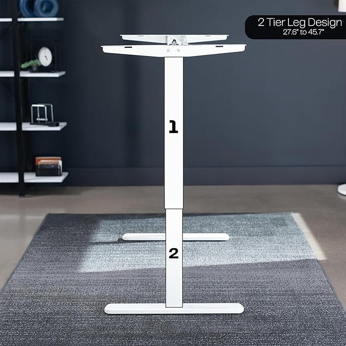 VIVO Electric Stand Up Desk Frame Workstation, Single Motor Ergonomic Standing Height Adjustable Base with Simple Controller, White, DESK-V100EW