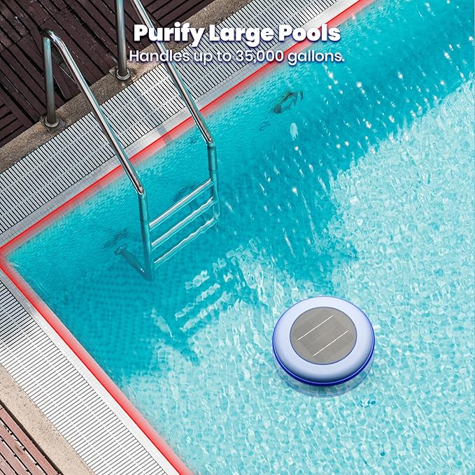 Airthereal S6 Round Solar Pool Ionizer - Keeps Pool Water Crystal Clear, 85% Less Chlorine Usage, Water Purifier Ionizer Purify up to 35,000 Gal of Water [1-Pack]