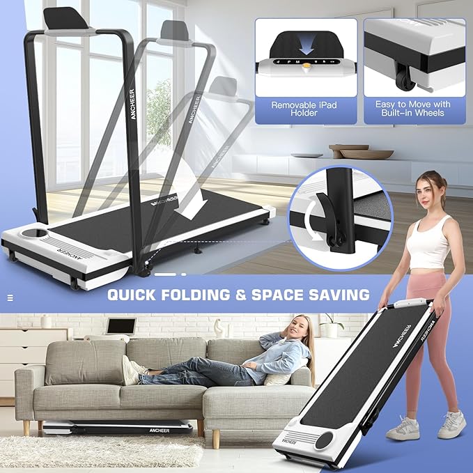 ANCHEER Walking Pad Treadmill with Incline and Handle Bar - Under Desk Treadmill 4 in 1 Folding Treadmills for Home Office/LED Display/Dual Control/12 Preset Programs