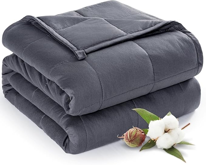 Sivio Weighted Blanket for Adults 100% Cotton, 60"x80" Queen Size 15 lbs, Cooling Summer Heavy Blanket for Sleeping, Breathable Soft Blankets with Premium Glass Beads, Machine Washable, Dark Grey