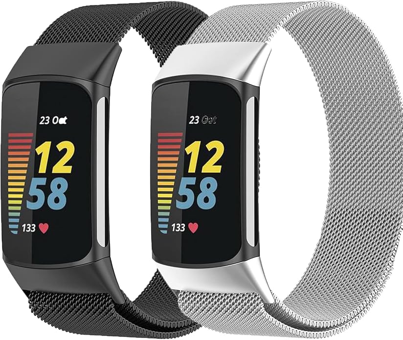 Metal Replacement Bands for Fitbit Charge 5 Advanced Fitness & Health Tracker Accessories Stainless Steel Metal Watchbands for Women Men