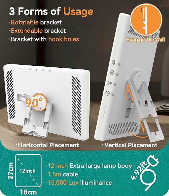 Light Therapy Lamp, 15,000 Lux Happy Lamp, Adjustable Brightness UV-Free, Touch Control Sun Lamp with Memory Function Timer - Ideal for Home Office Desk Use to Boost Mood, Focus