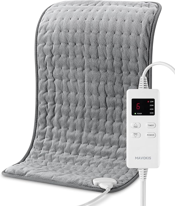 Heating Pad for Back Pain Relief, MAVOKIS Heating Pads for Cramps with Auto Shut Off Large, 6 Heat Settings Electric Heat Pad for Neck and Shoulder, 12" x 24", Light Gray