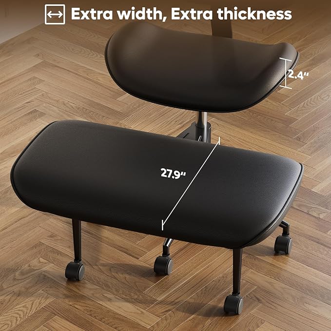 Upgraded Cross Legged Office Chair with Wheels, ADHD Chair for Adults, Wider Height Adjustable Backrest and Seat, Meditation Chair, Ergonomic & Yoga Office Chair, PU Leather, Black