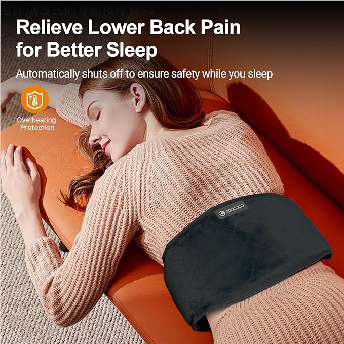 CooCoCo Cordless Heating Pad with Massager for Back Pain Relief, Portable Lower Back Massager with Heat, Rechargeable Heat Pad for Period Cramps, Auto-Off