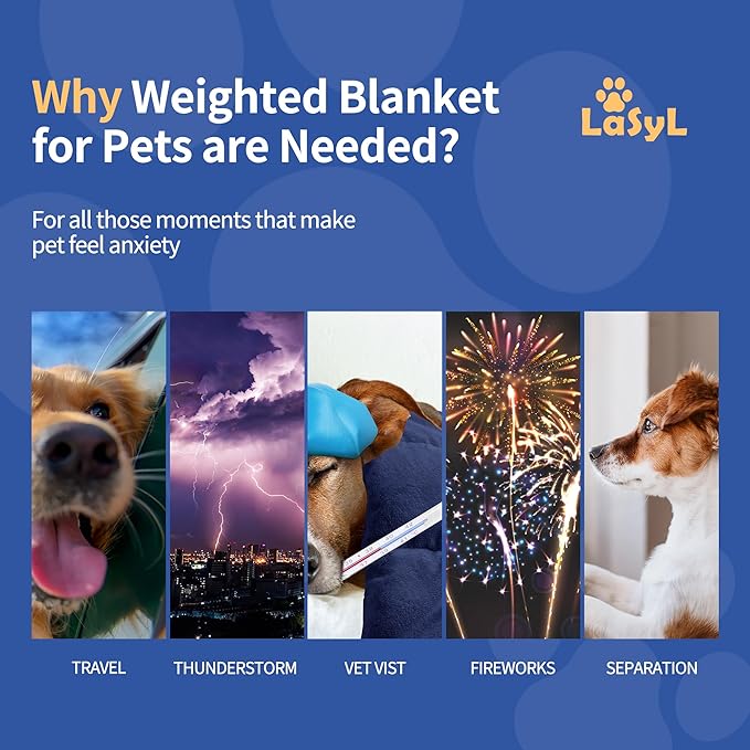LaSyL Weighted Blanket for Pets | Thunder Blanket for Dogs Anxiety | Premium Soft Minky | Relaxation & Calming & Anti Anxiety | Used in Car, Bed, Couch | Dark Blue, Washable Large (40"x47")