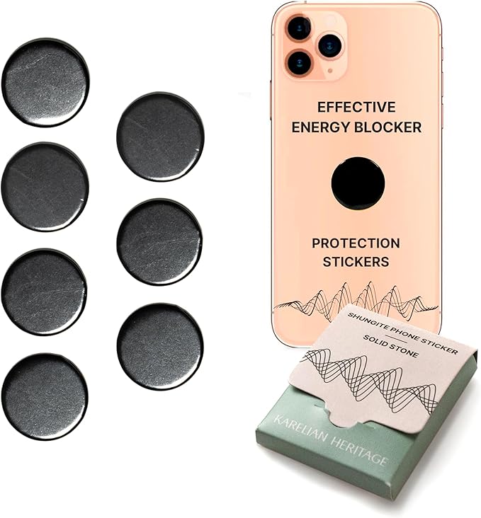 Protection Shungite Stickers 7 pcs for Cell Phone Case Tablet Laptop Computer | Polished Round Plates with Fullerenes | Authentic Shungite Stones Shield for Gadgets S591