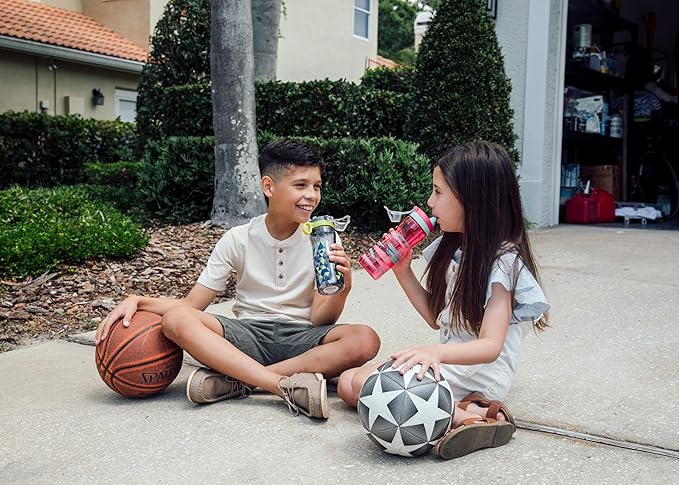 Pogo 18oz Plastic Water Bottle with Straw Lid with Carry Handle, Reusable, BPA Free, Dishwasher Safe, Perfect for Travel, School, Outdoors, and Gym