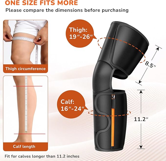 Air Compression Leg Massager with Heat : Calf, Knees & Thigh Recovery Compression System for Pain Relief & Circulation - Sequential Massager with 3 Heat,3 Modes & 6 Intensities for Daily Use