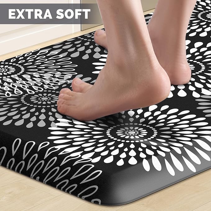 LuxStep Kitchen Mat Waterproof Kitchen Rugs for Floor Cushioned Anti-Fatigue Mat Non-Slip Standing Desk Mat Comfort Floor Mats for House Sink Office 17.3" x 60" Black