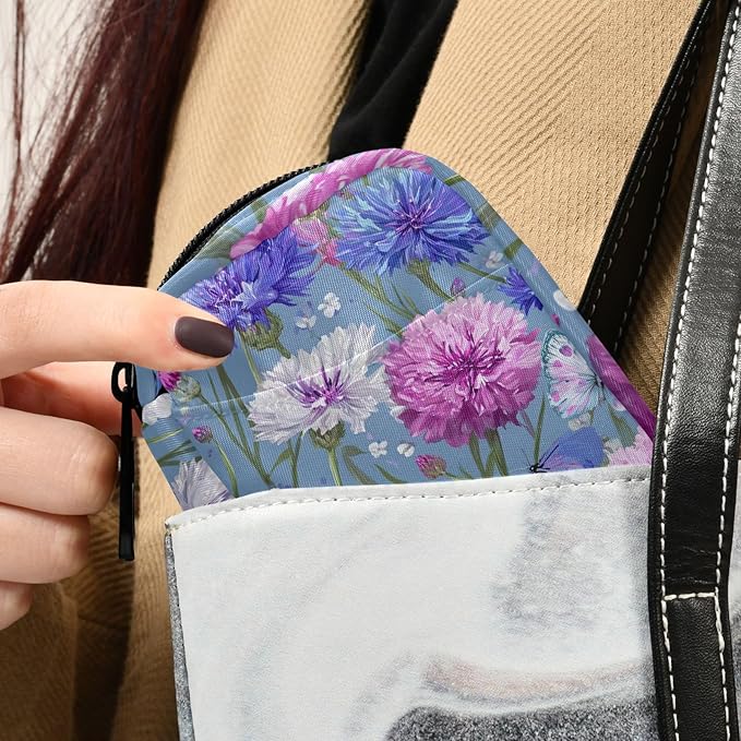 Pink Purple Cornflower Travel Pill Organizer Case Box Container Weekly Portable Vitamin Medicine Holder Storage Bag with Zipper Removable