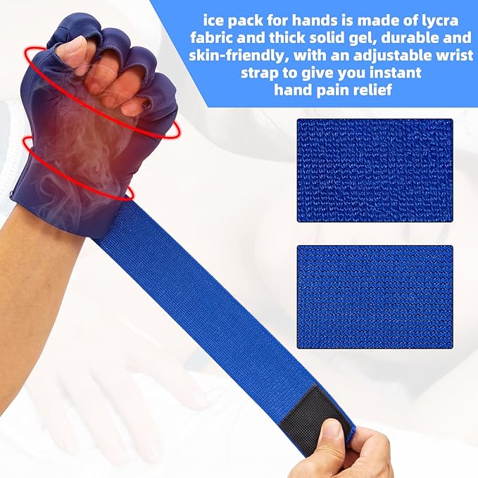 Finger Arthritis Compression Hand Ice Pack Gloves for Pain Relief, Blue Adjustable Wrist Ice Pack for Hot & Cold Therapies, Reusable Gel Finger Ice Glove Sleeve for Tendinitis, Carpal Tunnel