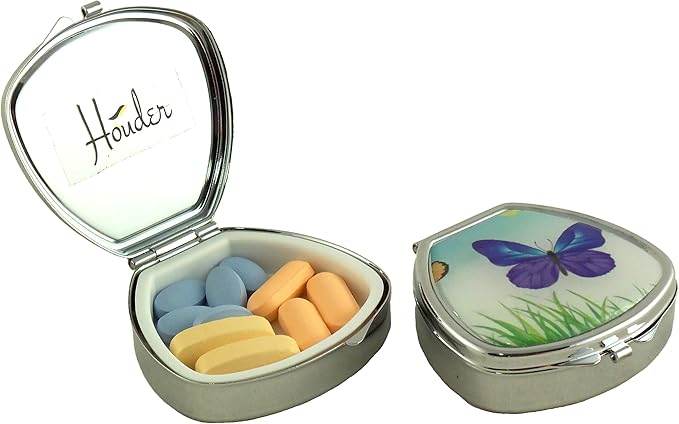 Designer Pill Box by Houder - Decorative Pill Case with Gift Box - Carry Your Meds in Style (Butterfly)