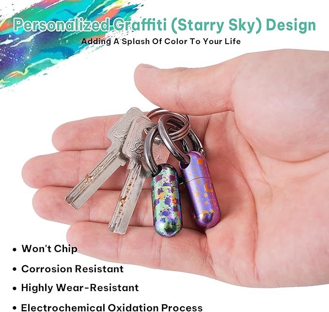 Titanium Keychain Pill Holder,Waterproof Mini Pill Case,Portable Small Pill Container for Travel,Purse,Pocket(Graffiti)