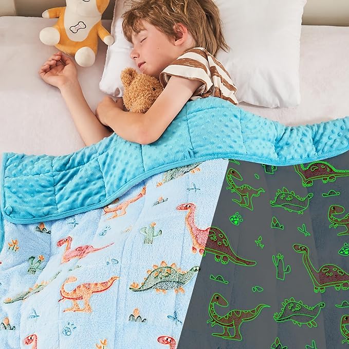 yescool Weighted Blanket 5 Pounds Weighted Lap Blanket, Glow in The Dark Dinosaur Heavy Blankets, Warm Minky Weighted Throw Blanket Gifts for 40-60lbs, 36"x48"