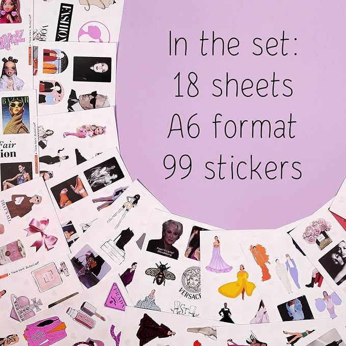 BulbaCraft 100Pcs Fashion Stickers for Water Bottles & Laptops, Fashion Party Decorations, Fashionista Gifts for Women, Gifts for Women & Men