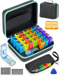 Monthly Pill Organizer 2 Times a Day, with Portable Hard Shell, Pill Cutter, 31-Day Box, Plastic Opening Pick, Monthly & Weekly Stickers, Convenient Medication Management (Black, 2 Times a Day)