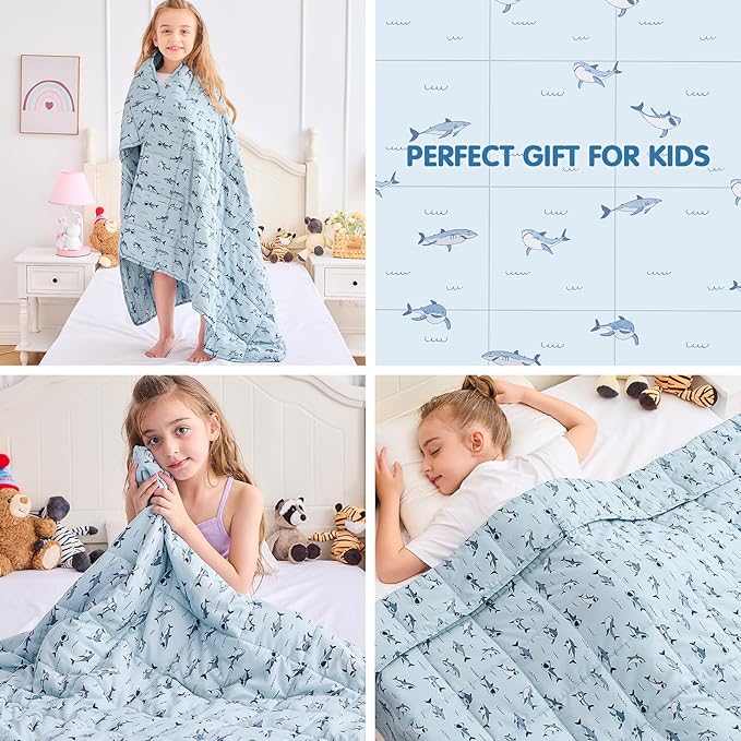 yescool Shark Weighted Blanket 7 Pounds Cooling Weighted Lap Blanket, Heavy Blankets for Sleeping, Weighted Throw Blanket Gifts for 60-80lbs, 40"x60"