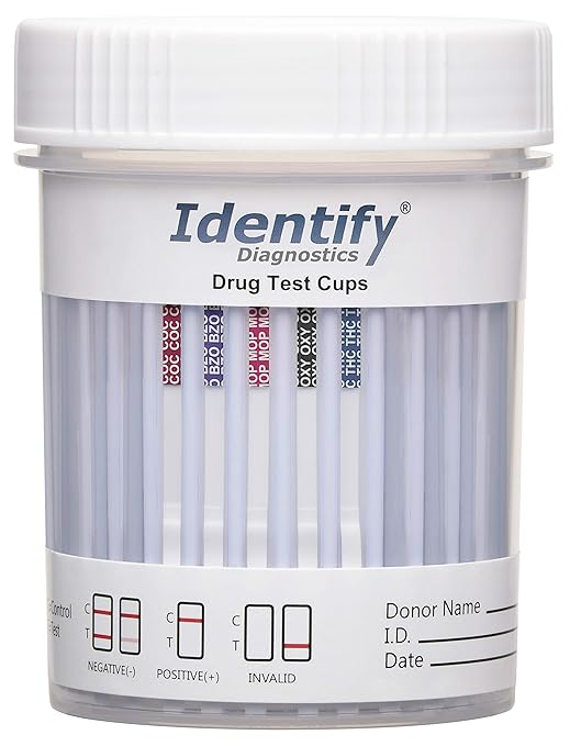 Identify Diagnostics Drug Test Cups | 50 Pack | 5 Panel CLIA Waived Instant Urine Marijuana Drug Test Kit for BZO,COC,MOP|OPI,OXY,THC