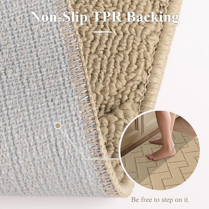 hicorfe Kitchen Rugs and Mats Sets,Super Absorbent Polypropylene Non-Slip Rug,Soft Comfort Floor Mat,Washable for Kitchen,Hallway,Office,Sink,Laundry(24" x 35",Brown)
