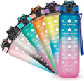 Motivational Water Bottle with Time Marker - 32oz, Leak-proof BPA Free Sports Water Bottles with Straw & Carrying Strap