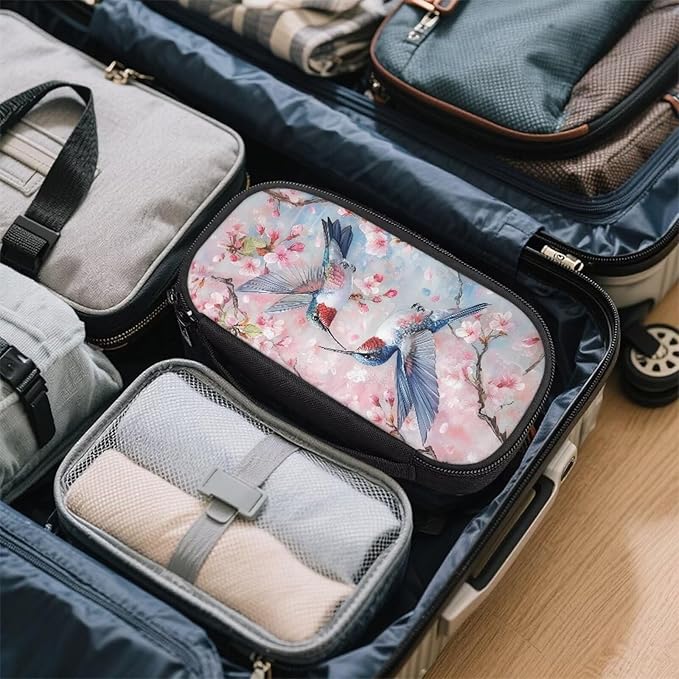 Cherry Blossom Hummingbirds Insulin Cooler Travel Case Insulated Diabetic Bag with Top Handle Medication Cooler Bag for Insulin Pens and Blood Glucose Monitor Supplies Easy to Carry