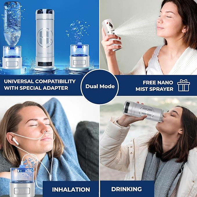 Hydrogen Water Bottle Generator, Up to 9000 PPB Hydrogen Bottle Water Ionizer with SPE/PEM Technology, 3-in-1 Portable Universal Adapter and Refreshing Mist Spray