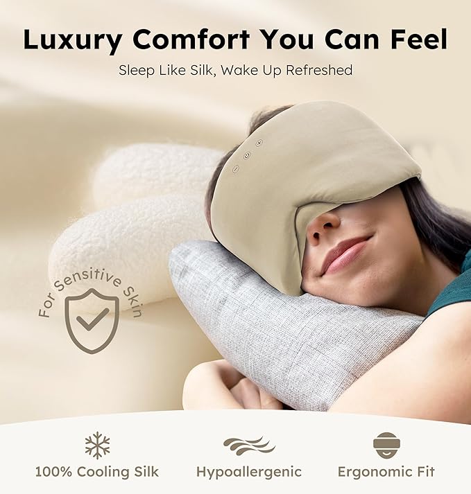 Luxury Bluetooth 5.4 Sleep Mask for Adults - Ice Fiber Cooling & HD Sound, 100% Light Blocking Adjustable Eye Cover for Travel & Side Sleepers - Soft Sleep Headphones with 10H Playtime