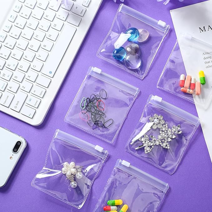 Zonon 24 Pieces Pill Pouch Bags Zippered Reusable Pill Baggies Clear Plastic Bags Self Sealing Travel Medicine Organizer Storage with Slide Lock for Cod Liver Oil, and Small Items