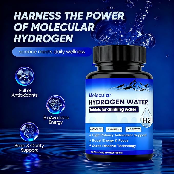 Molecular Hydrogen Water Tablets | Magnesium Pills H2 Hydrogen Supplement for Hydration & Electrolyte Balance | Supports Daily Vitality and Focus | 60 Tablets(1PCS)