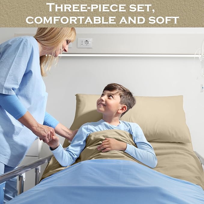 Moukeren 3 Pcs Hospital Bed Sheets Set Deep Pocket Fitted Sheet 36 with Elastic All Around Easy Care Knitted Jersey for Home/Nursing Home (Khaki)