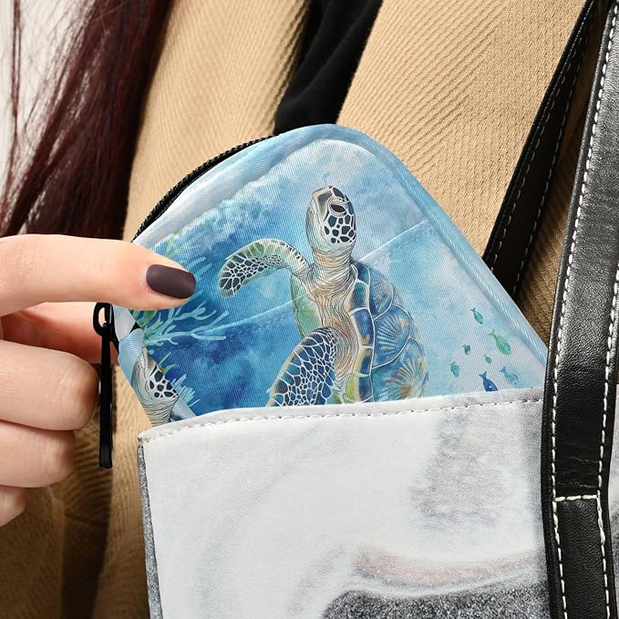 Fustylead Vivid Sea Turtle Swimming in Ocean Pill Organizers 2 Times A Day Pill Case Bag with Zipper Portable Weekly Pill Dispensers for Vitamin Supplement