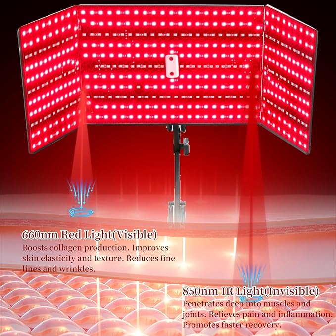 Red Light Therapy for Face and Body, Red Infrared Light Therapy Lamp with Stand Led 660nm Red Light-Therapy & 850nm Infrared Light Device for Body