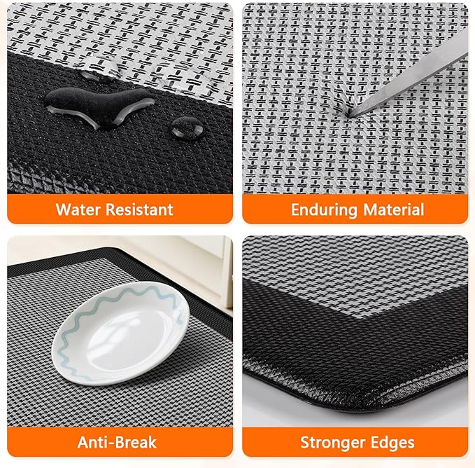 Kitchen Mats, 2PCS Kitchen Rugs for Floor, Cushioned Anti-Fatigue Mats for Kitchen Floor, Non-Slip Standing Desk Mat for Sink, Home, Laundry & Office, 17.3"x30"+17.3"x59" (Black)