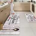 Arttown Farmhouse Anti-Fatigue Kitchen Rug Set of 2, Waterproof Non-Slip PVC Foam Cushioned Mats, Brown Grey Vintage Heart Home Style