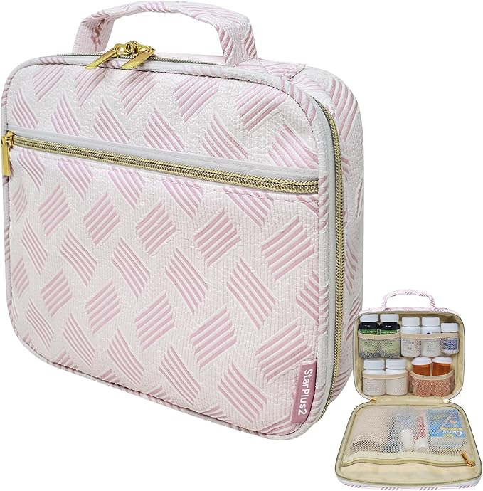Medium Travel Pill Bottle Organizer, Slim Medicine Bag, Carrier for Medications and Medical Supplies - Jacquard Pink